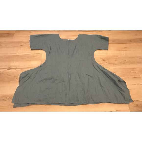 Handmade Woman 1X 100% Linen Top Tunic Short Sleeve Pockets Lagenlook Blue New - Picture 2 of 7